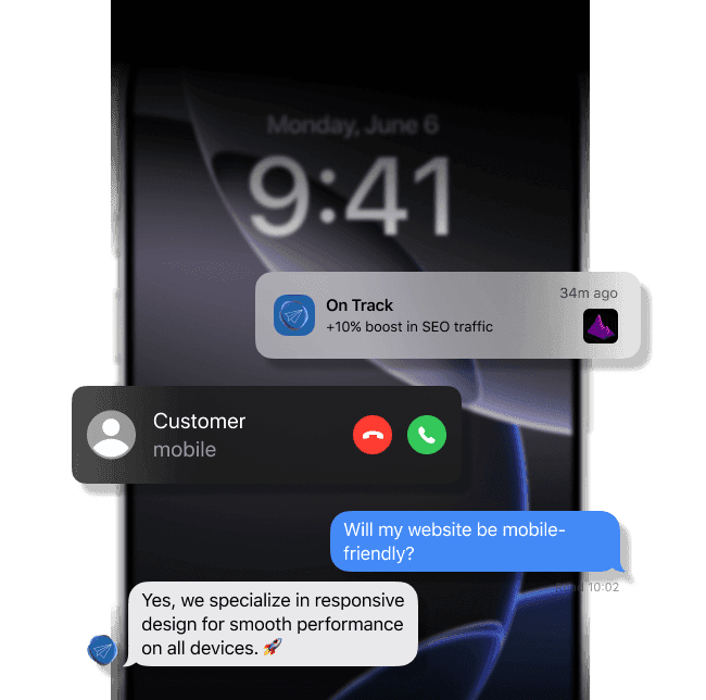 Mobile phone with iMessage conversation about responsive design
