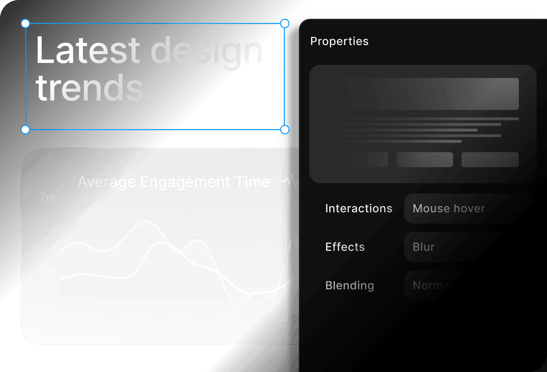 Latest design trends chart with editor properties panel